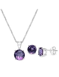 4.05 Carat Amethyst Round Shape .925 Sterling Silver Earring & Pendant Set