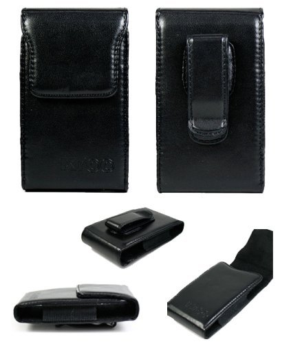 PCMICROSTRORE Brand BlackBerry Curve 8300 8310 8320 Premium Black Leather Holster Case with Swivel Belt Clip