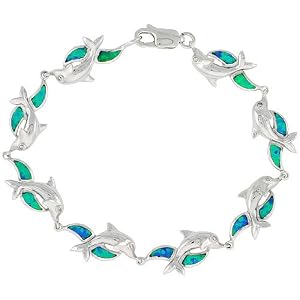 7 1/4" Synthetic Opal Dolphin Bracelet 3/8" (10 mm) Wide