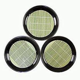 3 piece Soba Plate Set w Bamboo Mats by Khafuh Japan