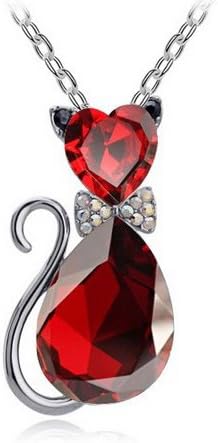 Everbling Cat Red Swarovski Elements Crystal Pendant Necklace 18"