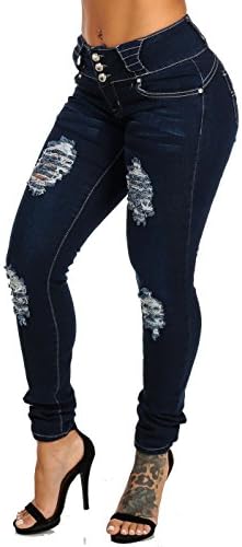 Saza Dark Blue Low-Rise Butt Lifting Levanta Cola Ripped Skinny Jeans 10859K