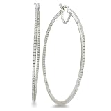1ct Diamond Inside-Out Hoop Earrings in Sterling Silver ( 2 inch hoops)