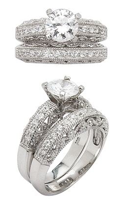 Sterling Silver Engagement or Wedding Band Ring Set with a 6mm Brilliant Round White Clear CZ Cubic Zirconia Boxed (Size 6,7,8,9)