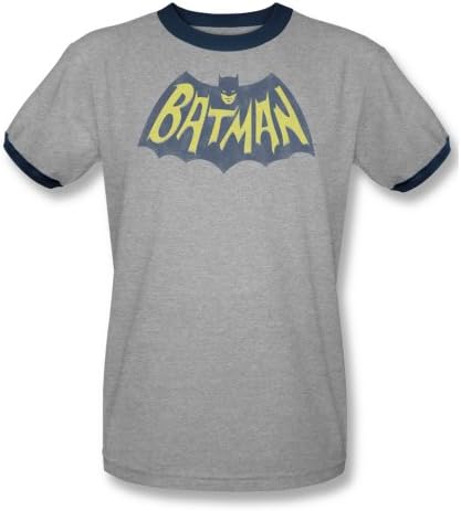 Batman Classic Logo Cartoon Vintage Style DC Comics Adult Ringer T-Shirt Tee
