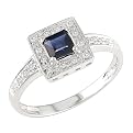 14K White Gold Diamond and Sapphire Square Medallion Ring