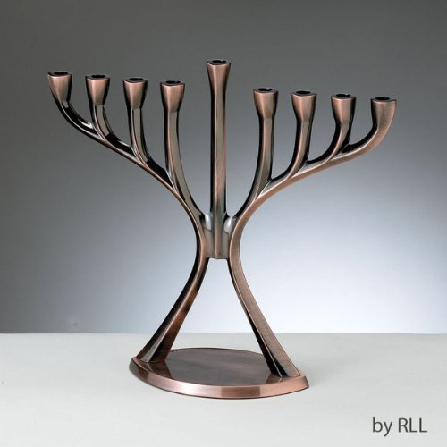 Rite-Lite Judaica Chrome-Plated Aluminum Modern Menorah, Antique Copper Finish