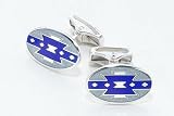 Handmade sterling silver cufflinks with translucent blue and pale grey hand enameling with presentation case. Crafted in England