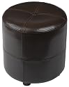 Global Distinctions Genuine Leather Round Ottoman, Brown