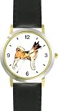 Akita Dog - WATCHBUDDY&reg; DELUXE TWO-TONE THEME WATCH - Arabic Numbers - Black Leather Strap-Women's Size-Small