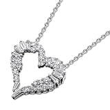 Search : 14K White Gold Baguette and Round Diamond Heart Pendant