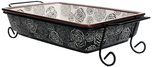 Housewares International 2-3/5-Quart Stoneware Rectangle Baker, Black and White