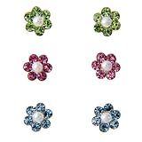 41GNnyHwXbL. SL160  Kids? Sterling Silver Crystal Flower ? Earring Set   Pink, Blue, Green