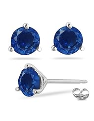 0.60 Cts of 4 mm AAA Round Blue Sapphire Stud Earrings in 14K White Gold