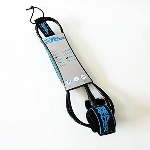 Searacer Black 7mm (1/4") Thick 7' Urethane Cord Surfboard and SUP Leash with Double Stainless Swivels