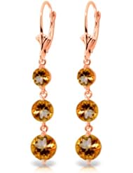 14k Rose Gold Round Natural Citrine Dangle Earrings