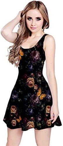 SP FASHION Womens Black Butterflies in the secret garden Reversible Sleeveless Dress, Black - L