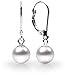 THE PEARL SOURCE White Japanese Akoya Real Pearl Earrings for Women - 14k Gold Leverback Earrings | Hypoallergenic Earrings with Genuine Cultured Pearls, 7.5-9.0mm