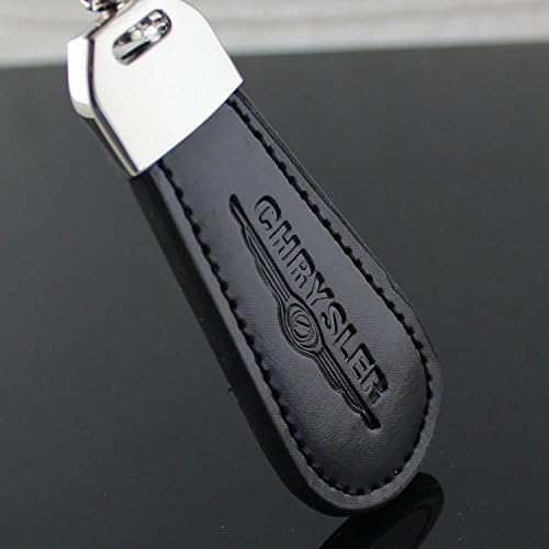 Chrysler 3D Waterdrop Shape Keychain Logo Metal Genuine Black Leather Brief Type Key Ring Male Alloy Circle Auto Car Emblem Key Chain