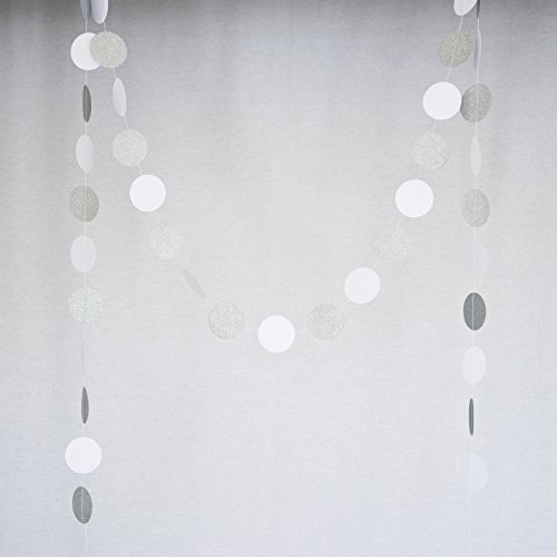 Chloe Elizabeth Circle Dots Paper Garland (10 Feet Long) - White, Silver Glitter