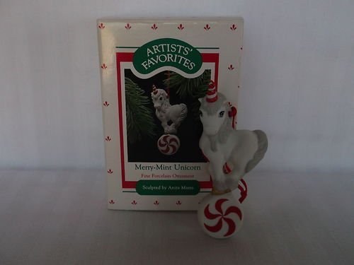 Hallmark 1988 Artist's Favorites Fine Porcelain Keepsake Holiday Christmas Ornament Merry-mint Unicorn Sculpted By Anita Marra