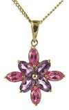 9ct Yellow Gold Ladies Amethyst And Created Pink Sapphire Flower Pendant + 18 Curb