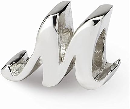 Sterling Silver Letter M Script Bead Charm For Pandora, Biagi, Chamilia & European Bracelets