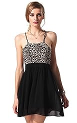 Backless Pleated Sleeveless Spaghetti Strap Chiffon/Polyester Leopard Print Club Dress/Party Dress 