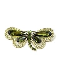 Lab Created Green Olivine and Austrian Rhinestone Dragonfly Gold Plated Brooch Pin