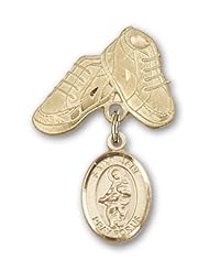 Gold Filled Baby Badge with St. Jane of Valois Charm and Baby Boots Pin