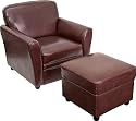 Brown Leather Club Chair with Brown Leather Ottoman [BT-8015-BN-GG]
