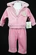 Tuti Fruiti New Fall/Winter Infant Baby Girls 3 Pc. Dark Pink Embroidered Velor Pant Set