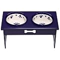 Wooden Elevated Pet Feeder - Blue 10"