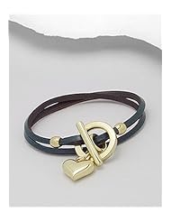Forest Green Heart Leather Bracelet In White Base