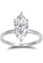 925 Sterling Silver Cubic Zirconia Classic Marquise Solitaire Ring 15MM
