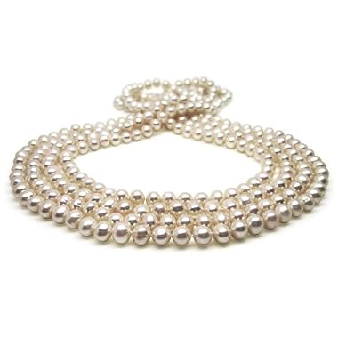 HinsonGayle Glamour Collection Handpicked Ultra-Luster 7.0-7.5mm White Cultured Pearl Rope Necklace (82 Inches)