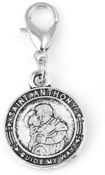 1 Inspirational Saint Anthony Guide My Way Lobster Clasp Charm, Silver Plated Antique Finish Pendant Charm for Zipper Pull, Purse, DIY, Arts &amp; Craft, Backpack, Keychain, Unique, Religious, Gift Charm