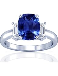 Platinum Cushion Cut Blue Sapphire Three Stone Ring