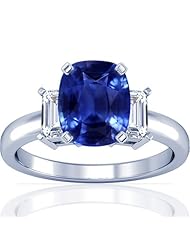 18K White Gold Cushion Cut Blue Sapphire Three Stone Ring