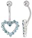 Heart Shaped Belly Button Ring with Blue Topaz Cubic Zirconia on Sterling Silver Setting