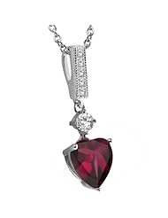 2.20 Ct Created Ruby 925 Sterling Silver Heart Shape Pendant With 18" Chain