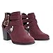 Round Toe Dual Buckle Side Cut Out Block Stacked Heel Ankle Bootie