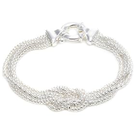 Silver 4 Strand Popcorn Knot Large Ring Bracelet 8"
