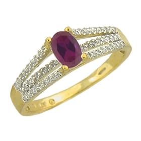 10k Yellow Gold Oval Cut Lab-Created Ruby and Diamond Bridge Ring by Amazon.com Collection