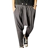 Allegra K W32 Gray Slant Pockets Elastic Waist Loose Harem Pants for Men
