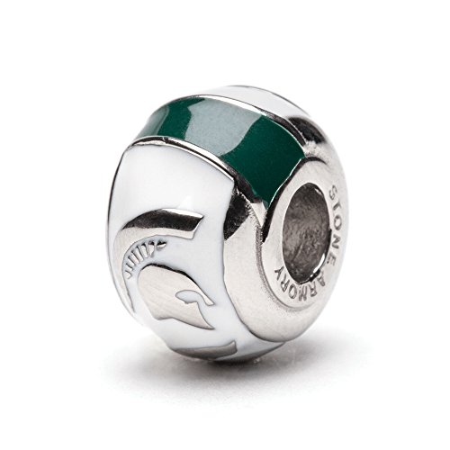 Michigan State 3-D Spartan Bead Charm - White with Green Stripes - Fits Pandora & Others