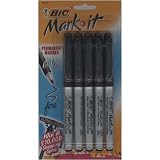 Bic Mark It Permanent Marker, Fine Point, 5 Black Markers