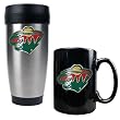 Minnesota Wild Stainless Steel Travel Tumbler & Black Ceramic Mug Set - Primary Logo NHL Hockey