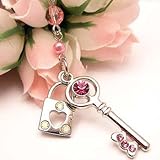 Pink Key & Lock Cell Phone Charm Strap Cubic Stone