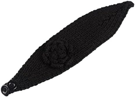 Wide Knitted Big Flower Headband Crochet Ear Warmer Headrap &Hairband Adjustable (1# black)